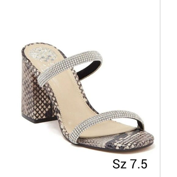 Vince Camuto Women's Heels 7.5 Magaly Snakeskin Rhinestone Straps Pumps NEW - Picture 1 of 11